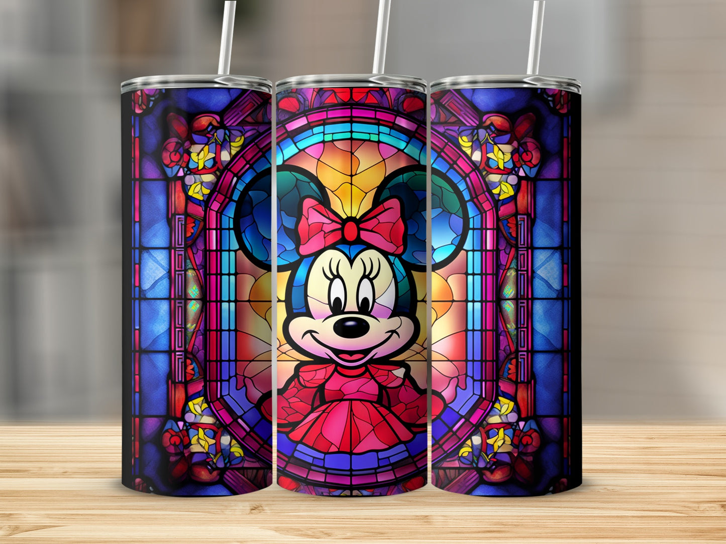 Stained Glass Minnie Mouse Design Tumbler