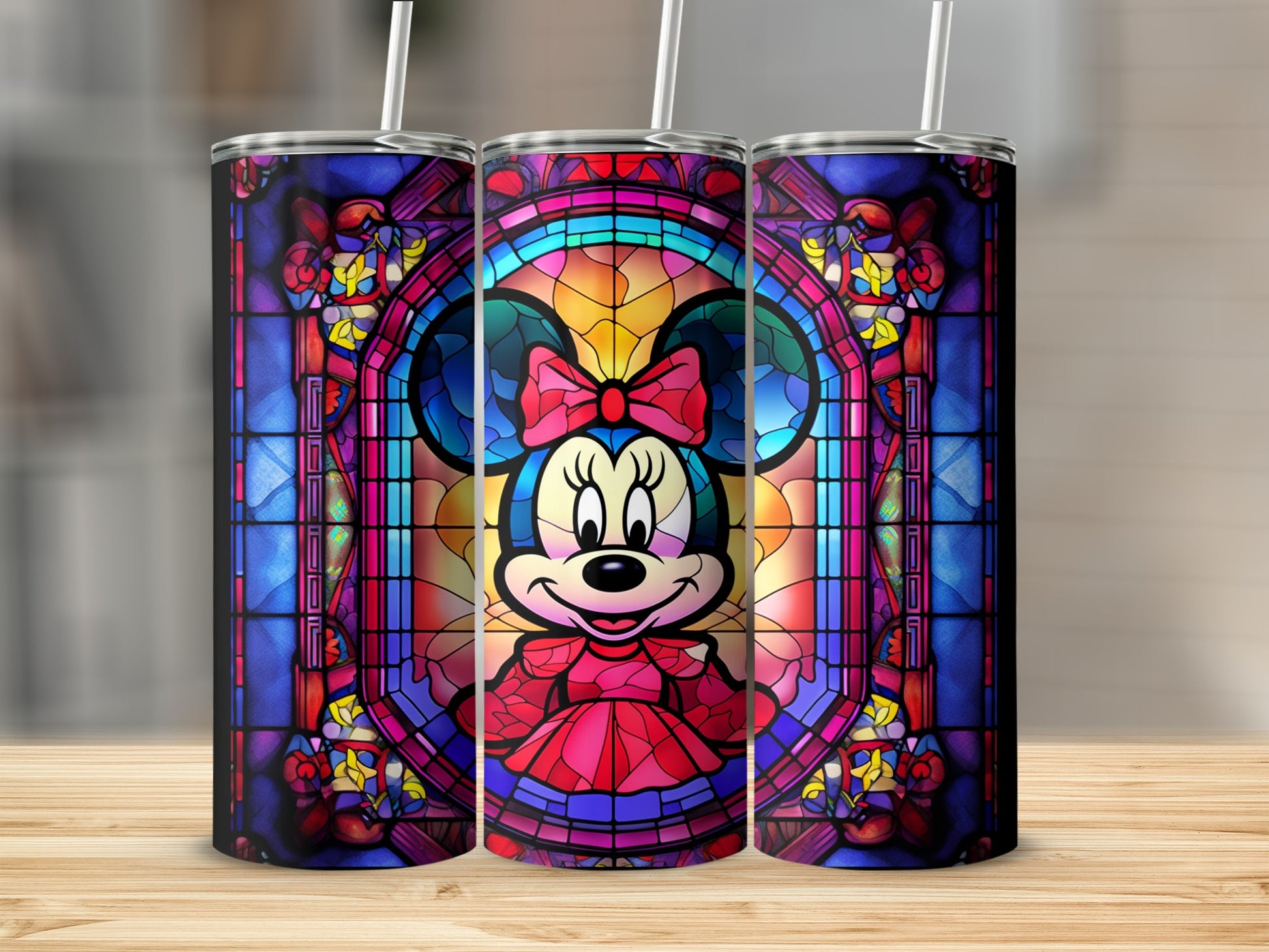 Stained Glass Minnie Mouse Design Tumbler