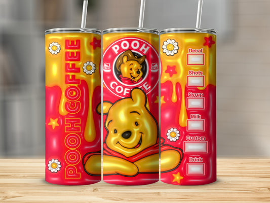 Cheerful Pooh Coffee Stainless Tumbler with Straw