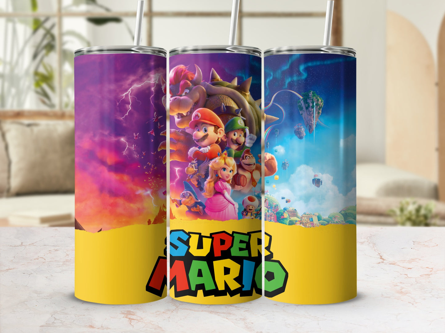 Super Mario Themed Tumblers with Colorful Designs