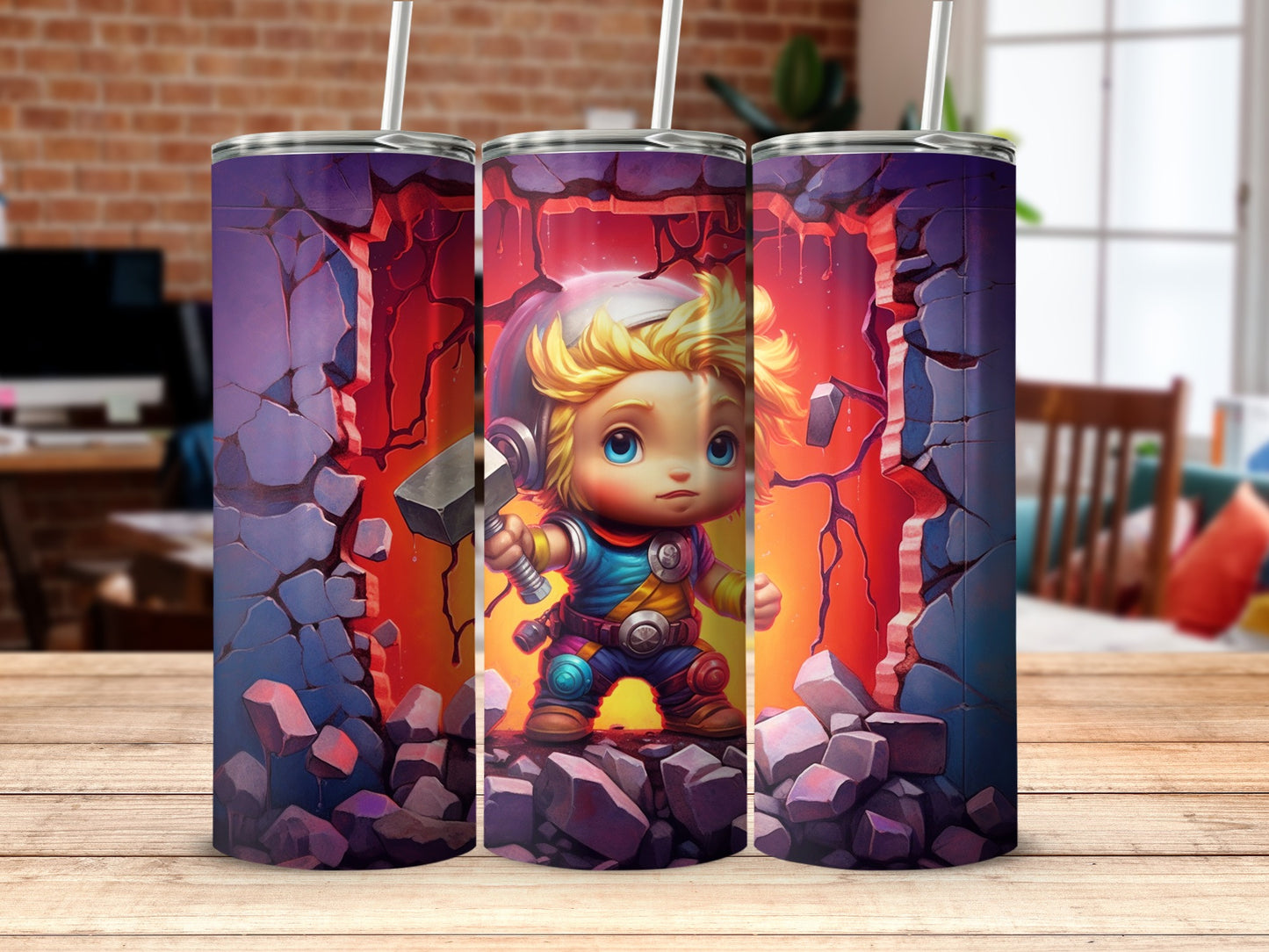 Cute Little Warrior in Broken Wall Design Tumbler