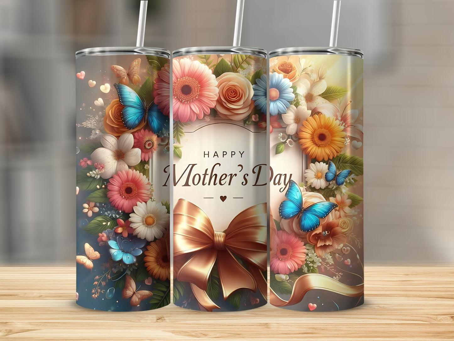 Beautiful Mother's Day Floral and Butterfly Tumblers