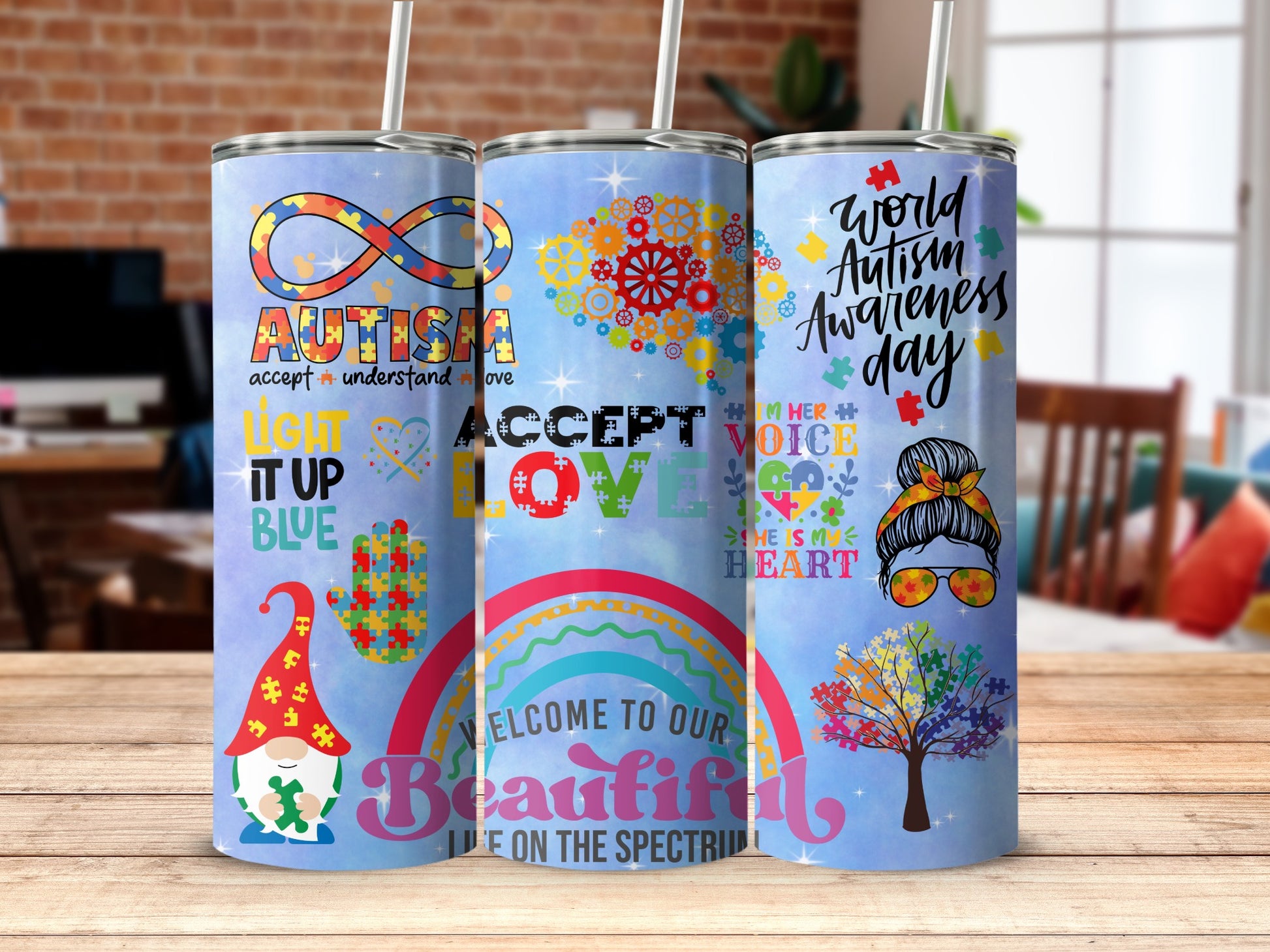 Autism Awareness Vibrant Design Tumbler Cup