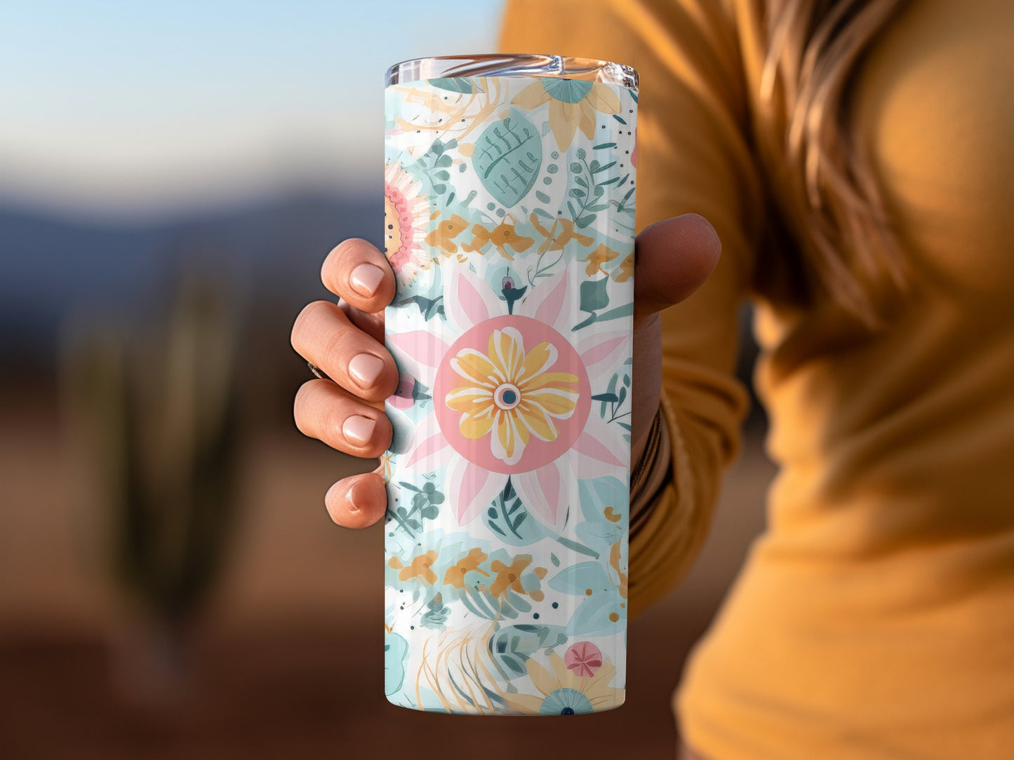 Floral Patterned Insulated Tumbler with Lid Tumbler