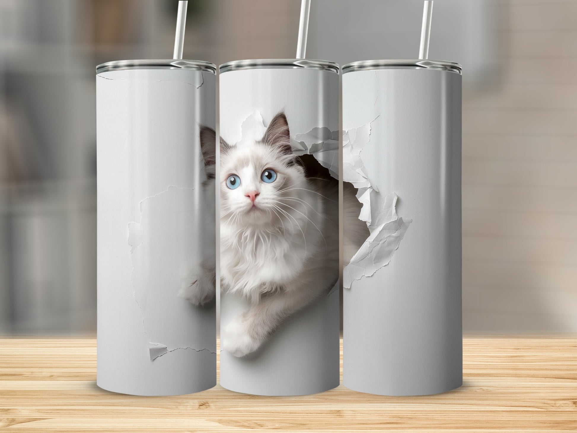 Cute Fluffy Cat Wall Break Tumbler Design product type
cat tumbler, cute cat, fluffy cat, ragdoll cat, kitten design, pet lover gift, animal design, blue eye cat, tumbler art, drinkware, insulated tumbler, cat themed, unique gift, feline art, cat lover, peeking cat, wall break, white cat, cat mom, pet portrait