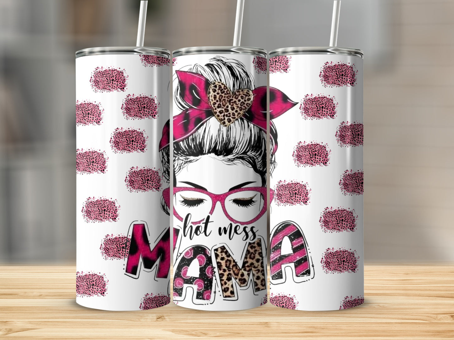 Hot Mess Mama Tumbler with Leopard Print and Bow