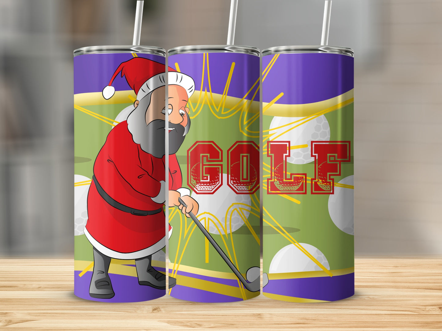 Santa Playing Golf Animated Tumbler 20oz Drinkware