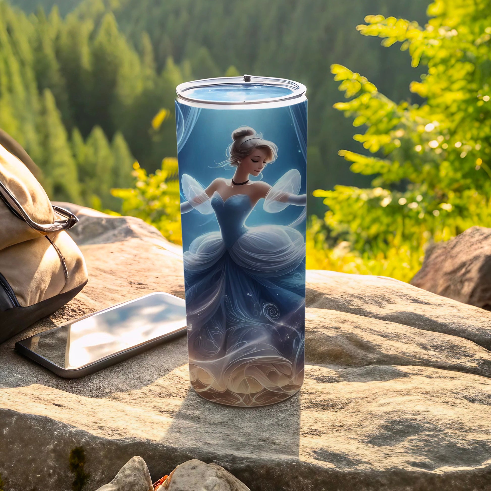 Elegant Princess Blue Dress Art on a Travel Mug