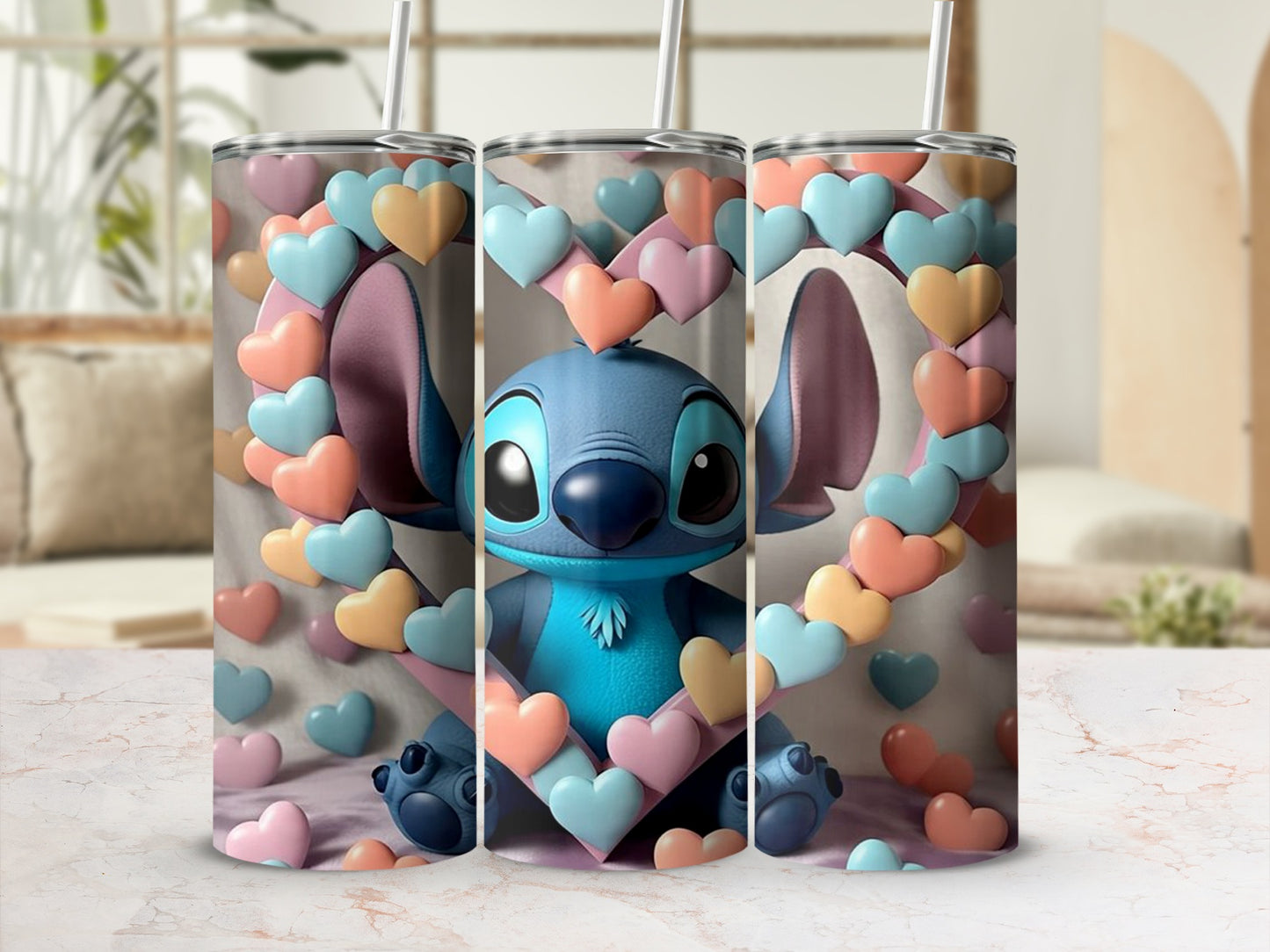 Cute Cartoon Character Design with Hearts Tumbler