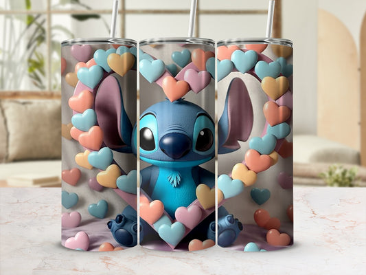 Cute Cartoon Character Design with Hearts Tumbler