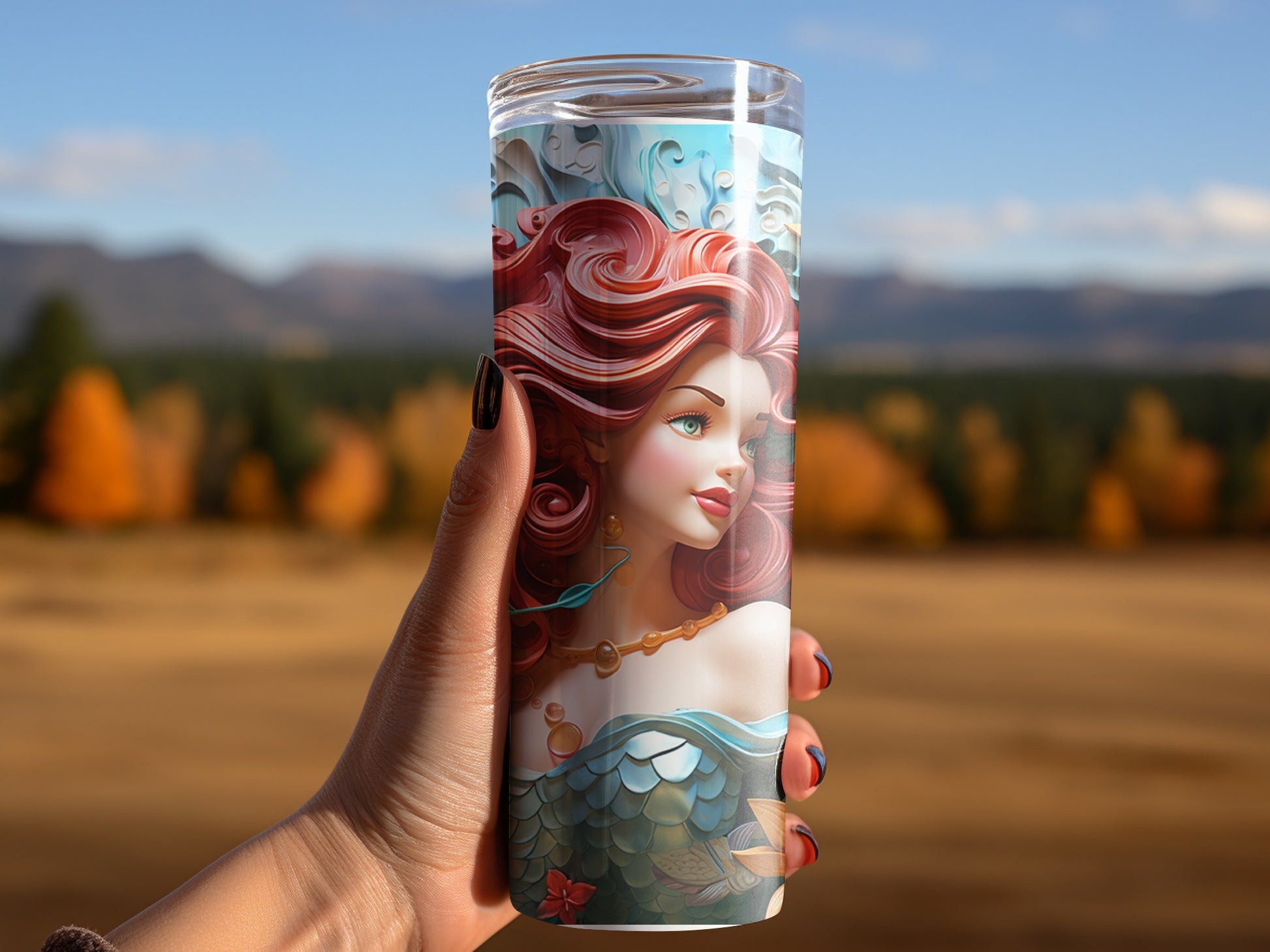 Vibrant Red Haired Mermaid Fantasy Novelty Tumbler