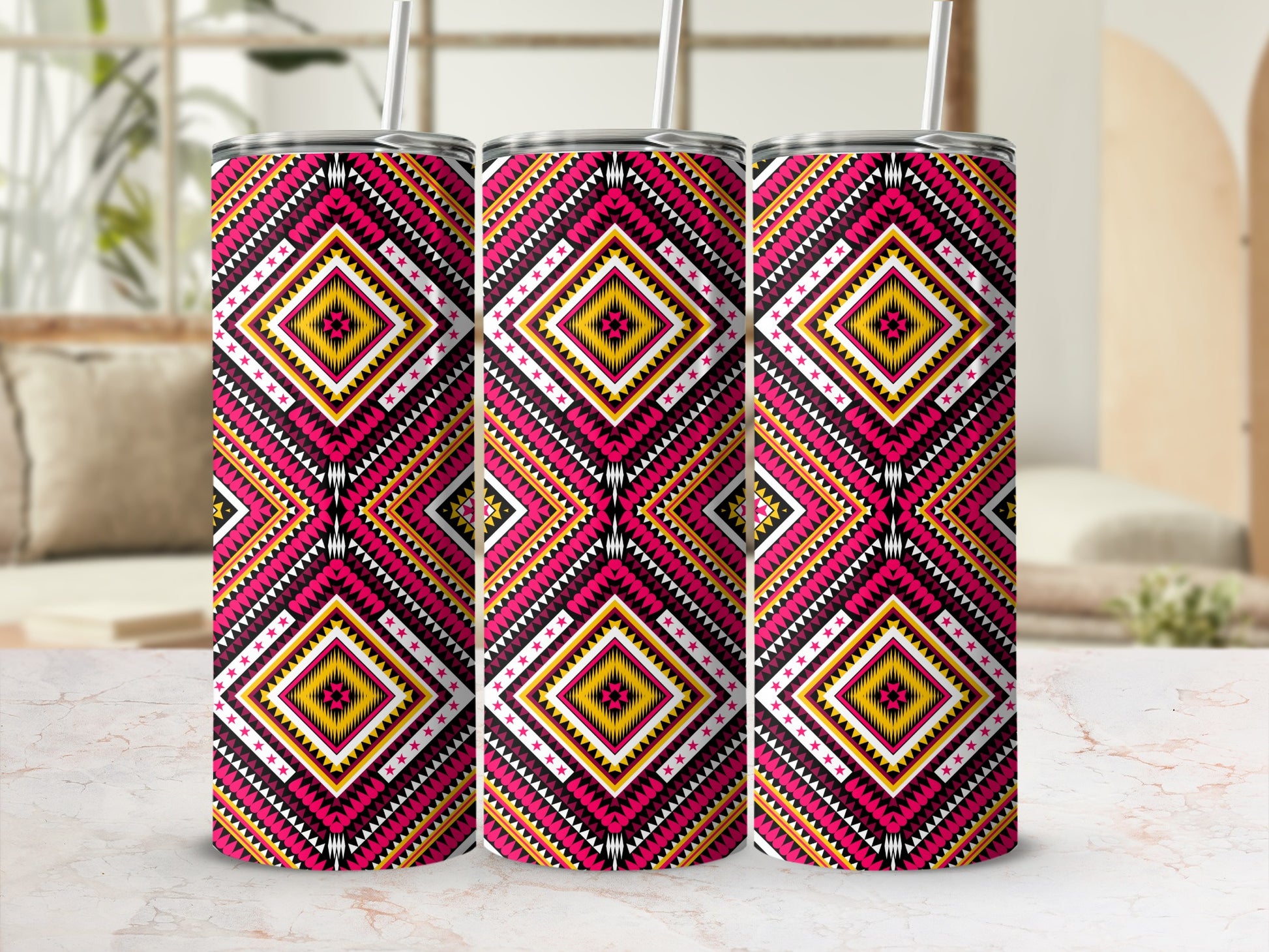 Colorful Geometric Pattern Insulated Tumbler Cup