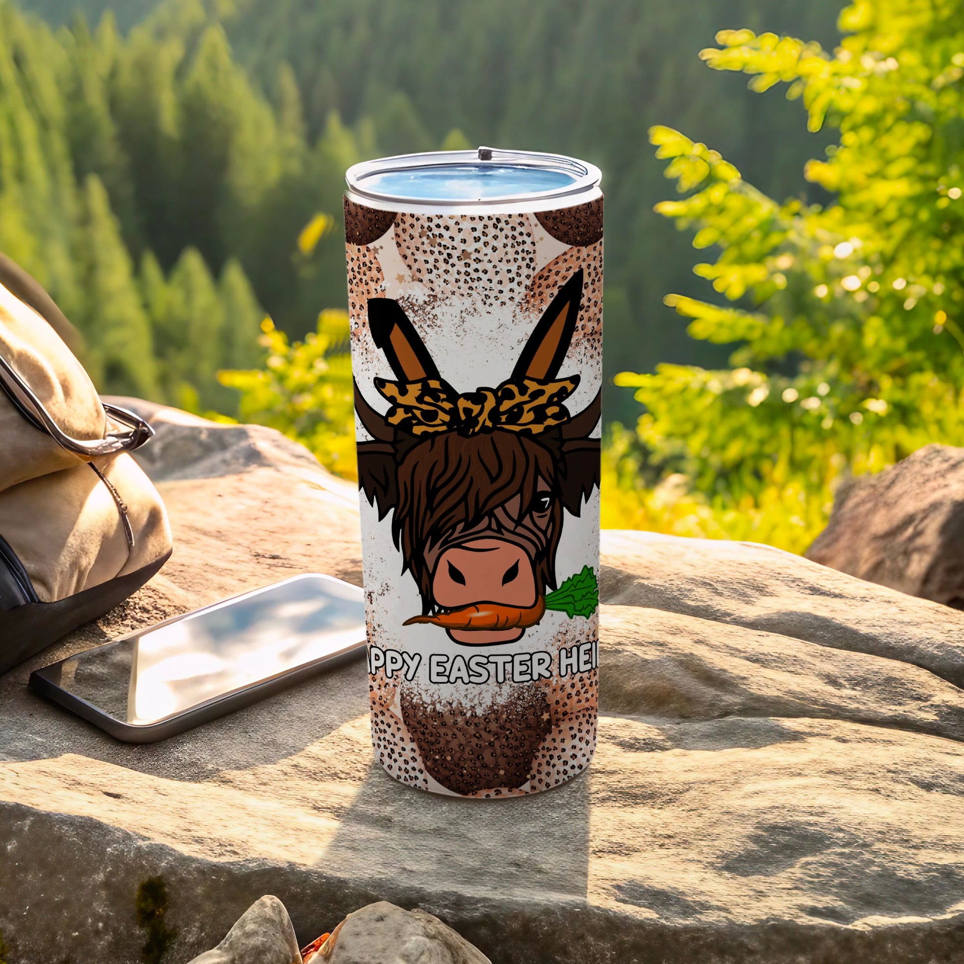 Happy Easter Highland Cow Bunny Ears Tumbler product type