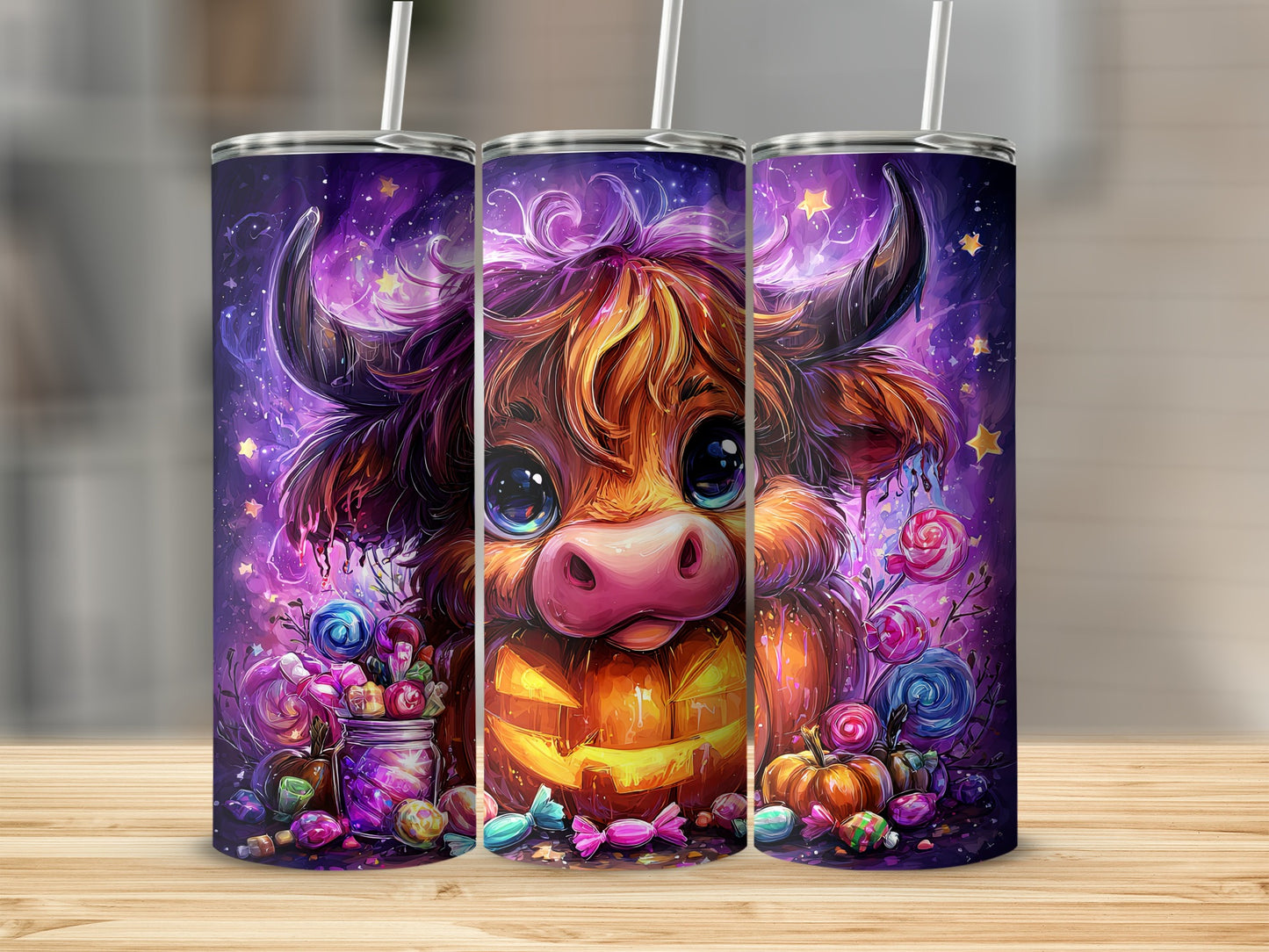 Adorable Halloween Cow and Candy Design Tumbler