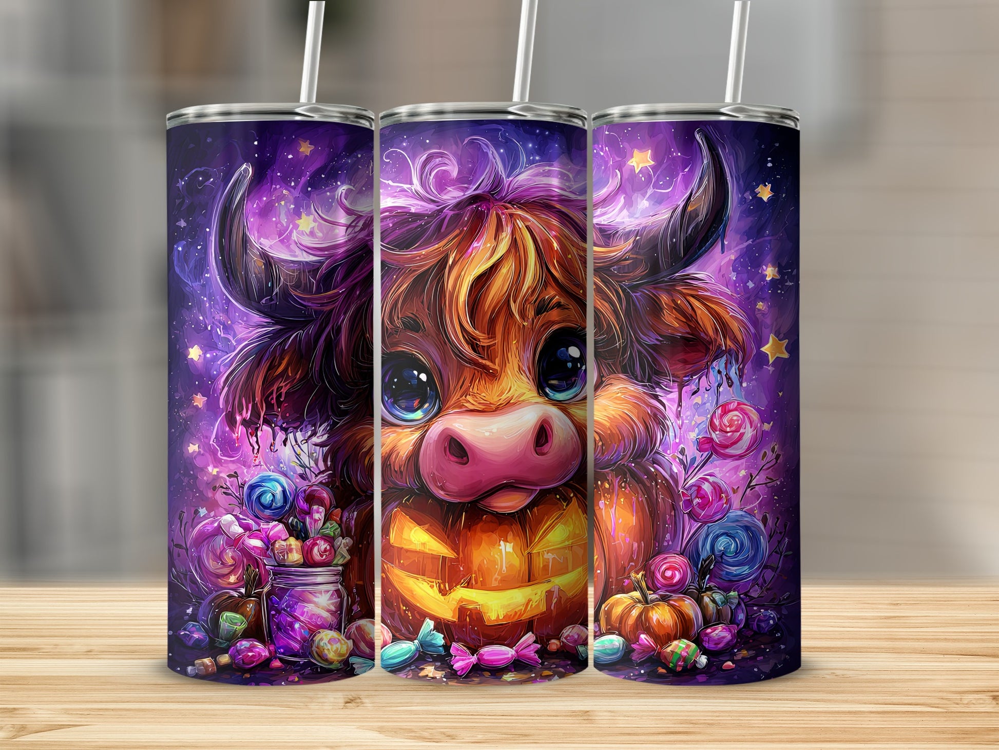 Adorable Halloween Cow and Candy Design Tumbler