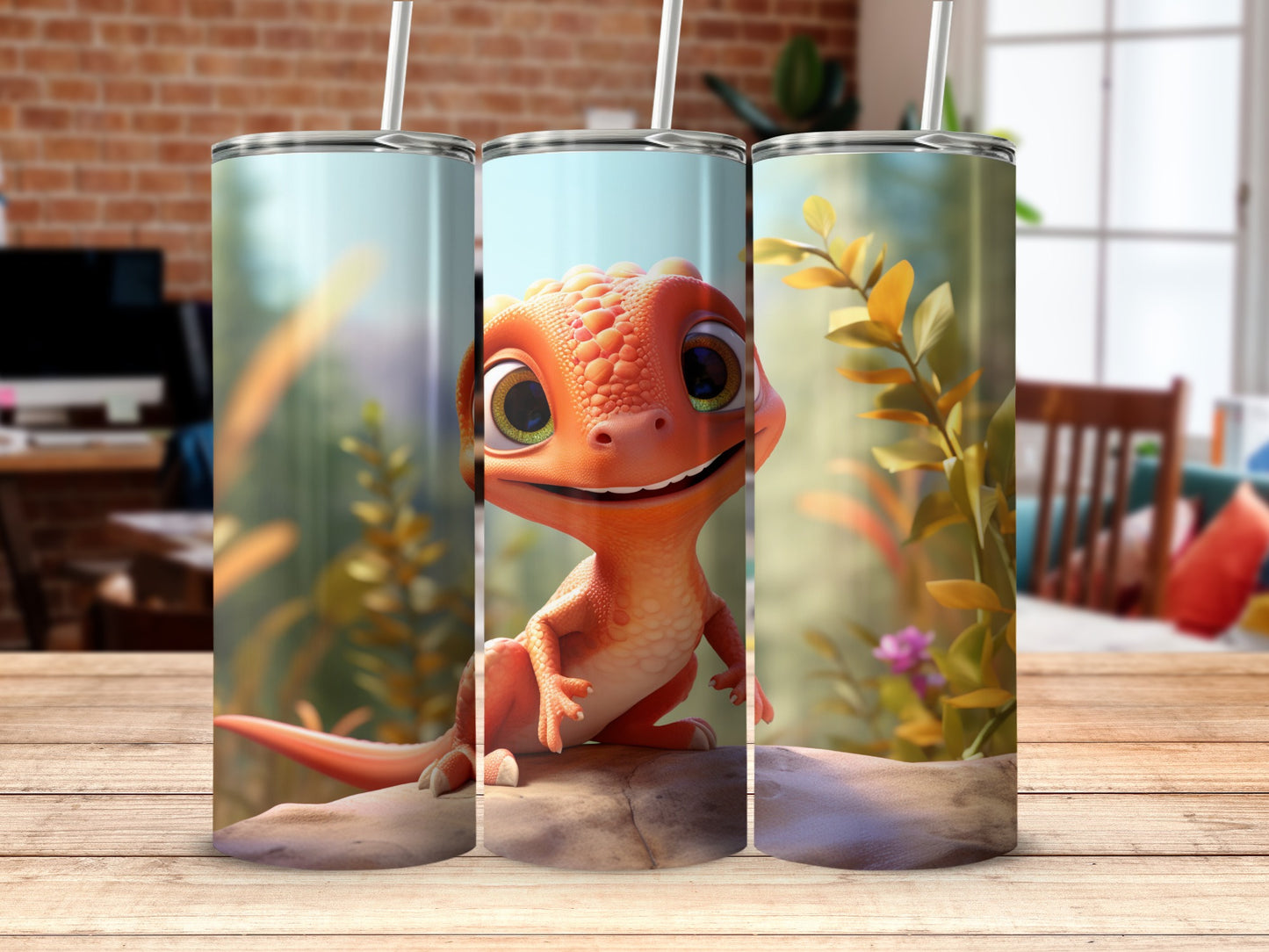 Adorable Cartoon Lizard on Insulated Tumbler Product