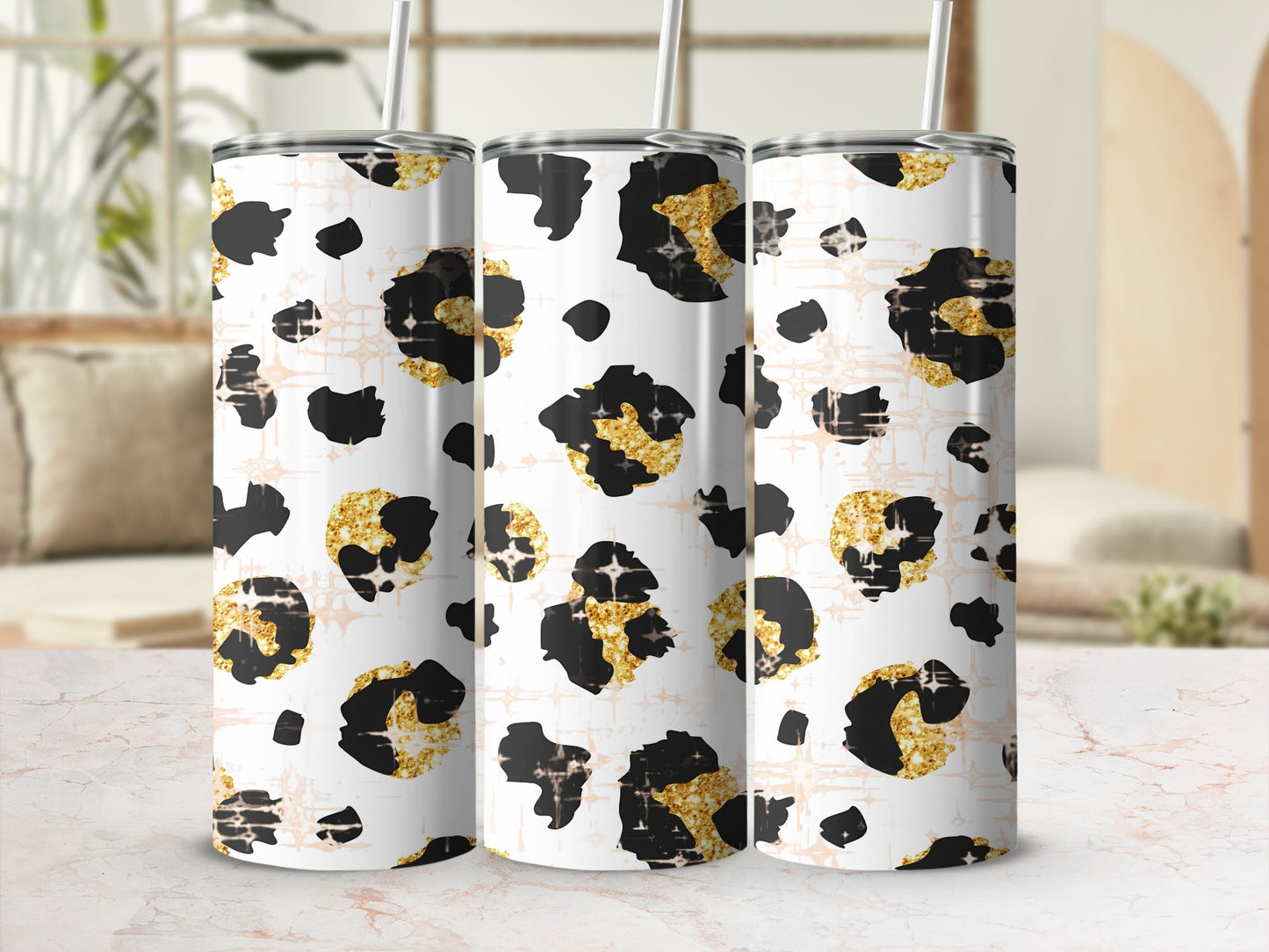 Stylish Leopard Print Stainless Steel Tumbler Cups