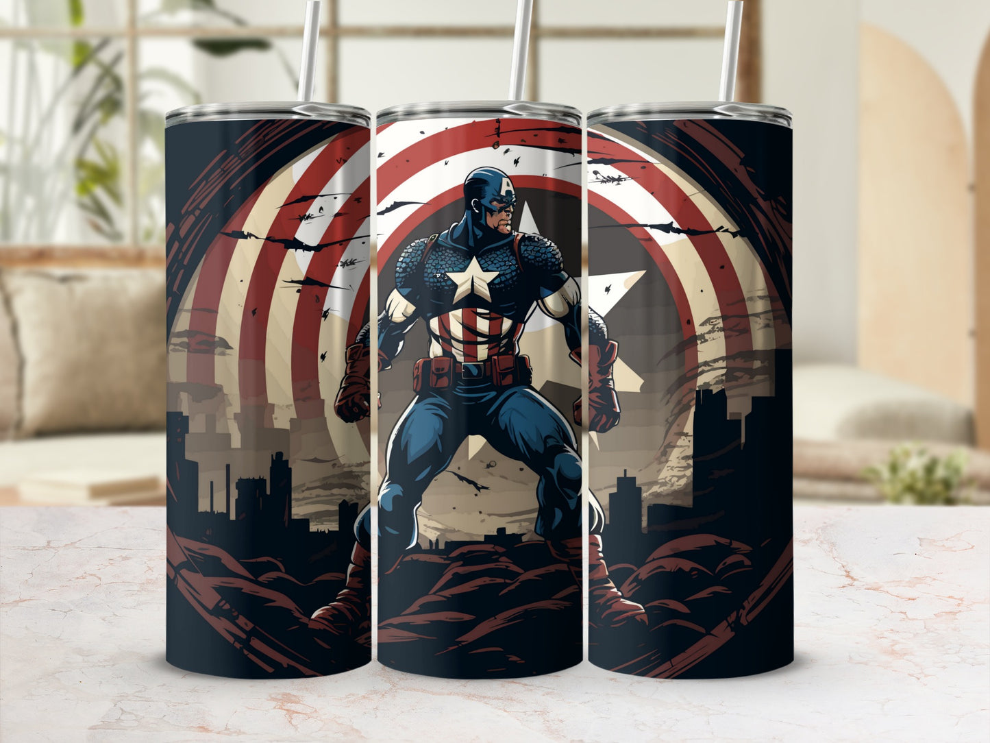 Captain America Inspired Tumbler with Heroic Design