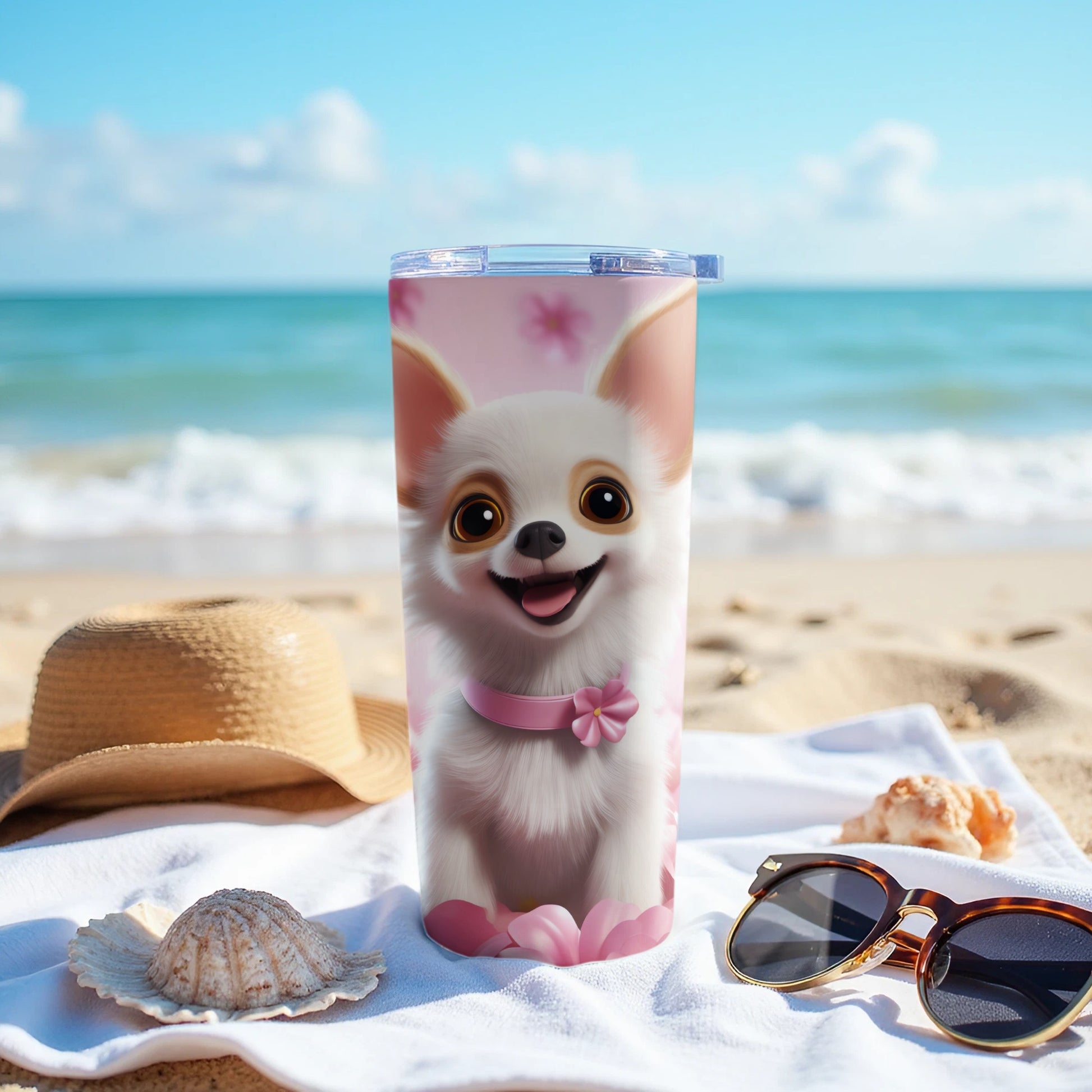 Cute Chihuahua Puppy Beach Scene Tumbler product type
Tumbler
Drinkware
Chihuahua
Puppy
Dog
Pet
Cute Animal
Beach Theme
Ocean Design
Summer Vacation
Travel Accessory
Seaside Scene
Pink Flowers
Happy Dog
Animal Art
Gift Idea
Custom Tumbler
Unique Design
Kawaii Dog
Beach Lifestyle