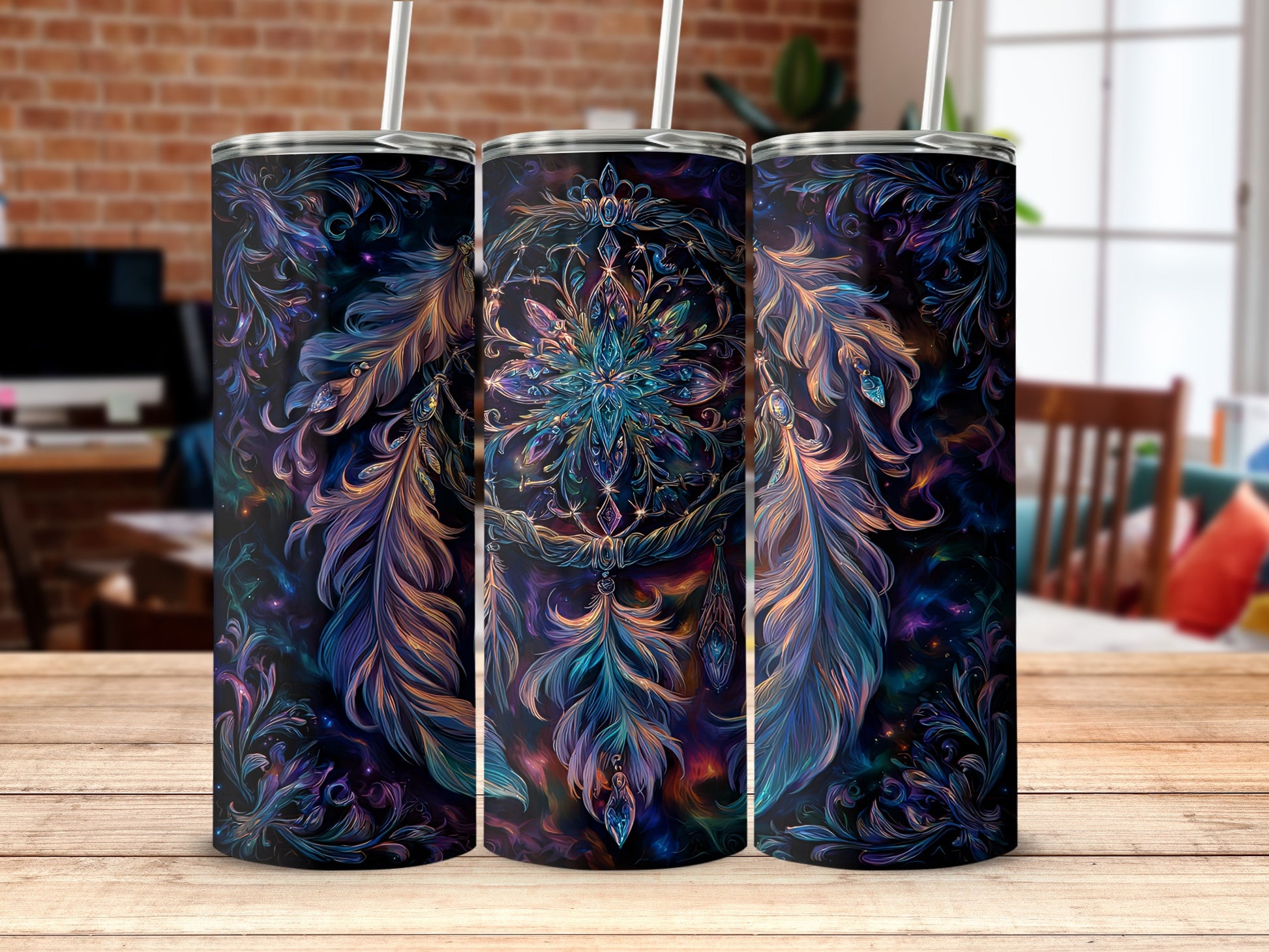 Vibrant Feather Pattern Tall Tumbler Drinkware