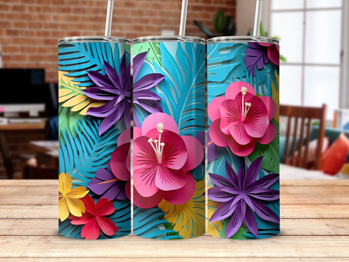 Floral Tropical Multi-Colored Tumbler for Everyday Use