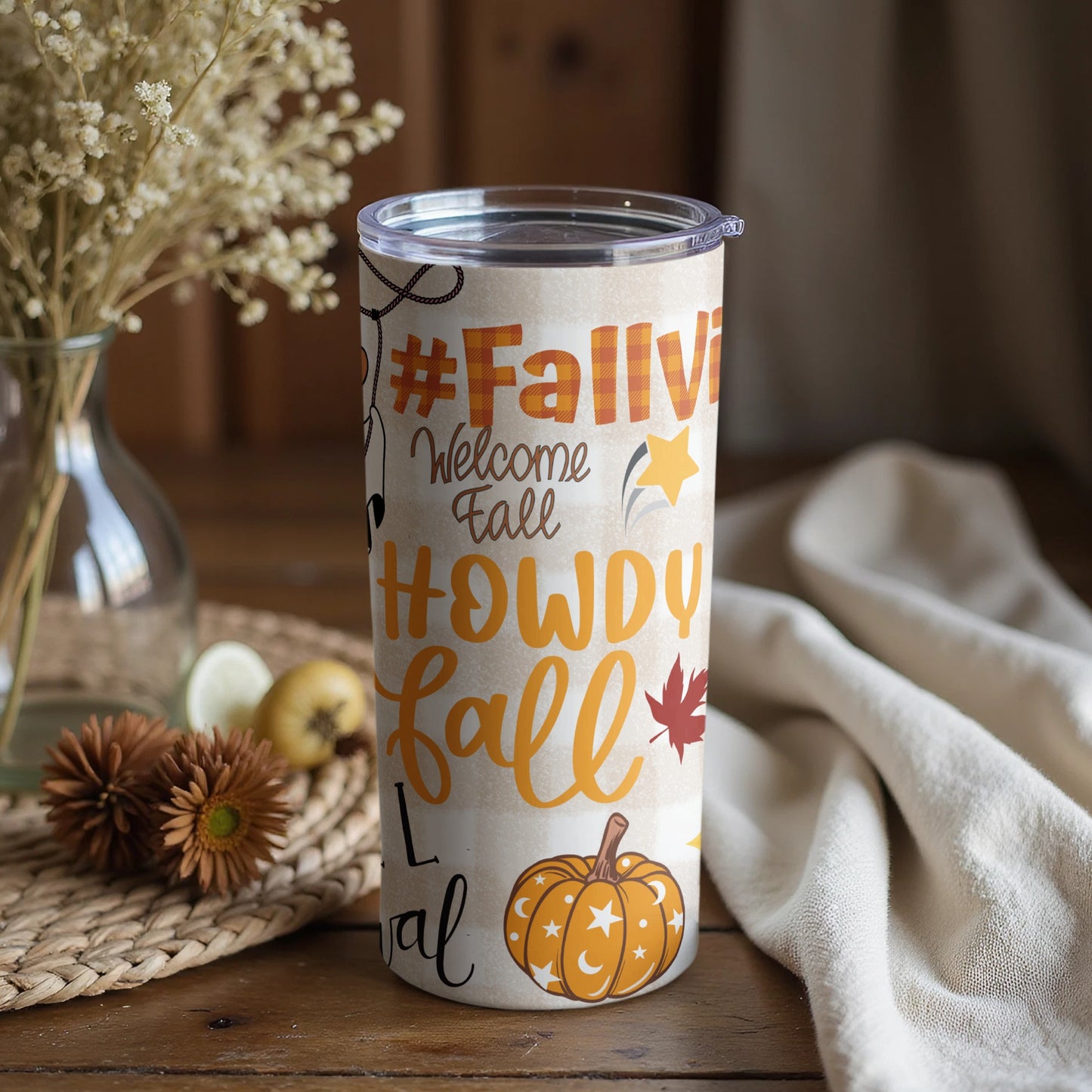 Welcome Fall Howdy Fall Pumpkin Design Tumbler Cup