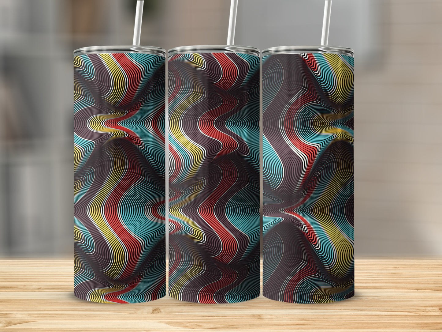 Vibrant Waves Seamless Pattern Graphic Line Art Tumblers