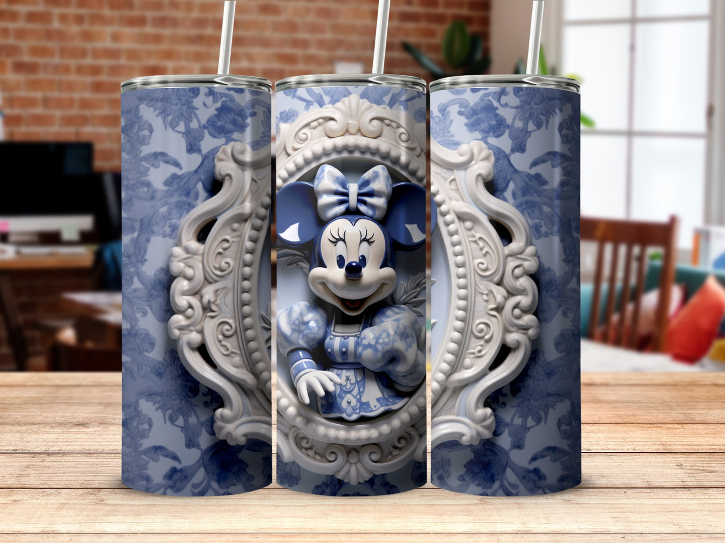 Blue Floral Disney Inspired Tumbler with Character Image