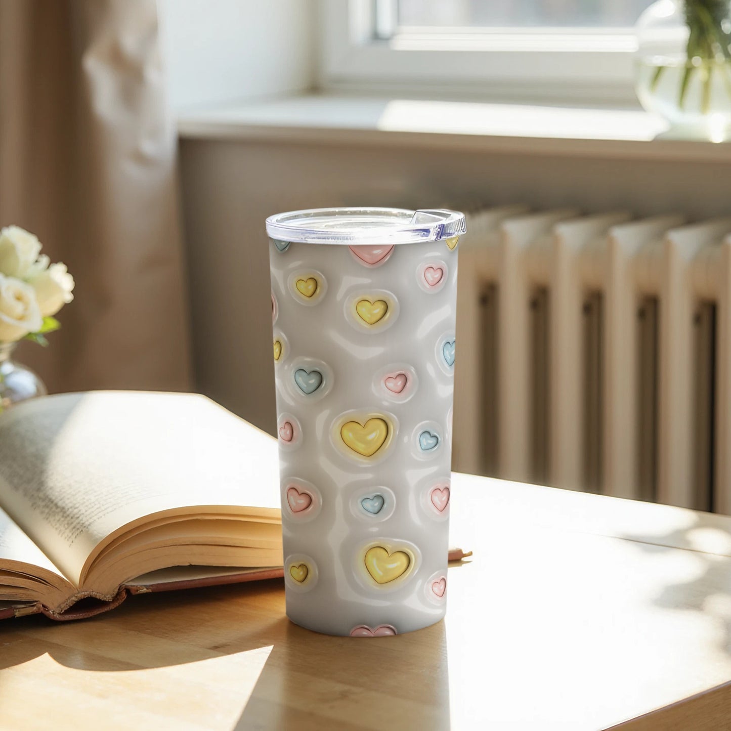 Cute Pastel Hearts Pattern on White Tumbler Product