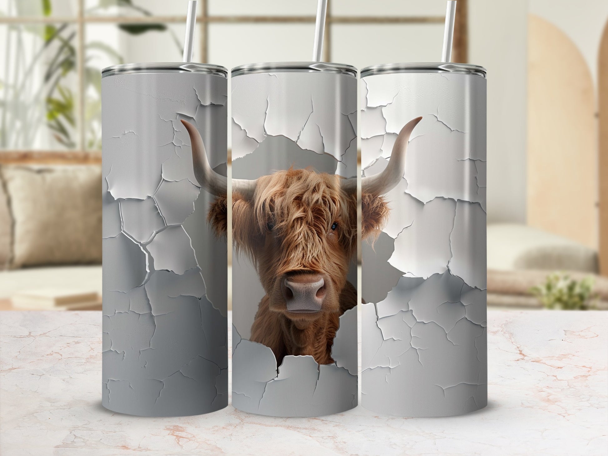 Highland Cow Peeking Cracked Tumbler Design product type