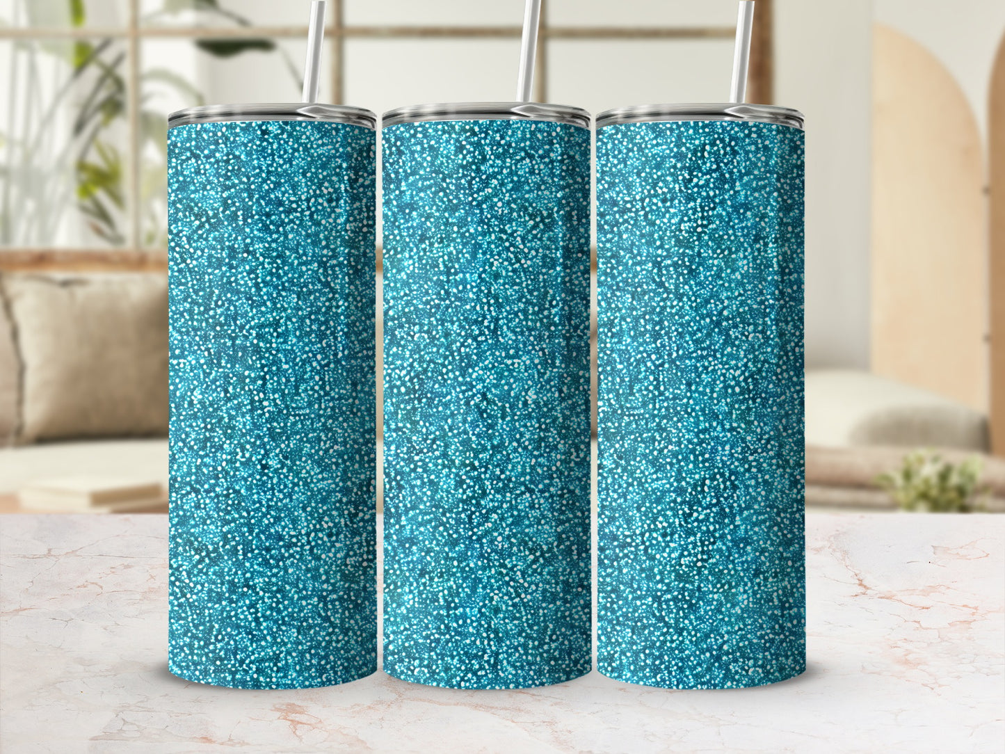 Teal Glitter Speckle Design Tall Tumbler