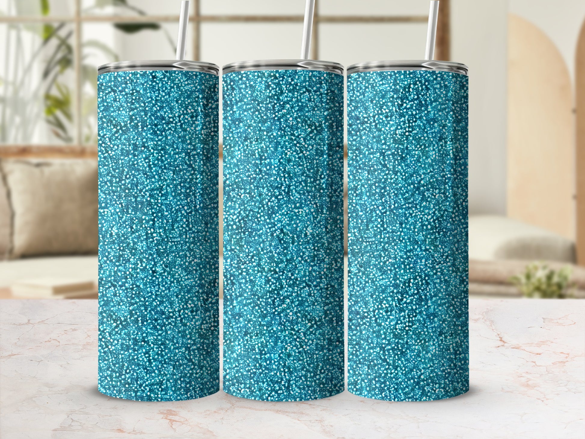 Teal Glitter Speckle Design Tall Tumbler