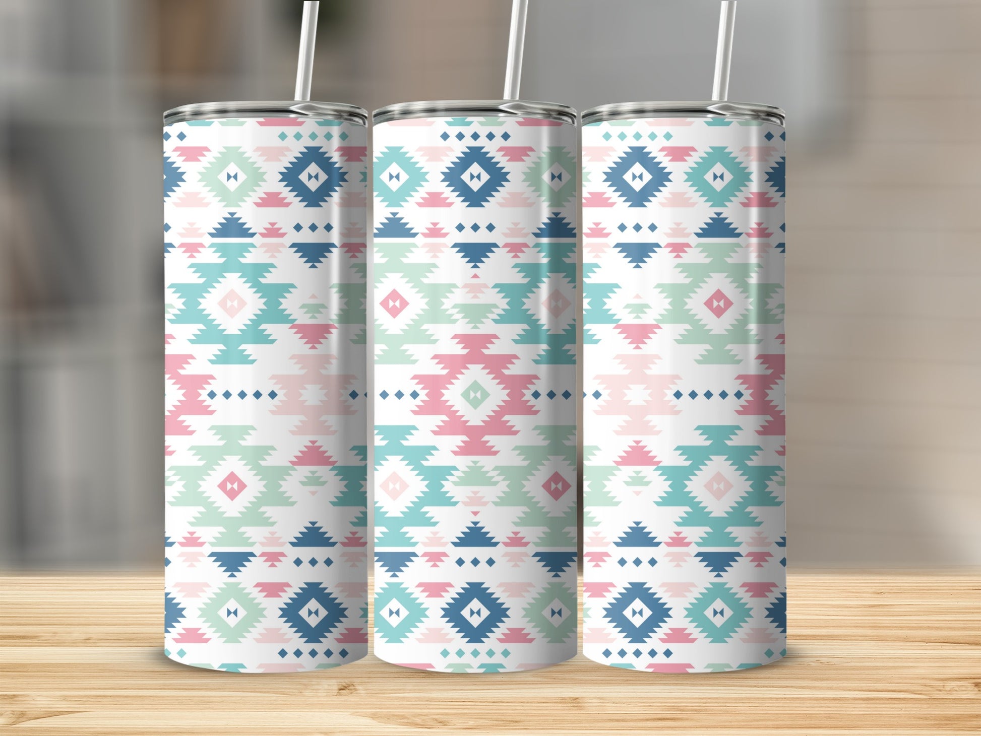 Pastel Geometric Pattern Stainless Steel Tumbler