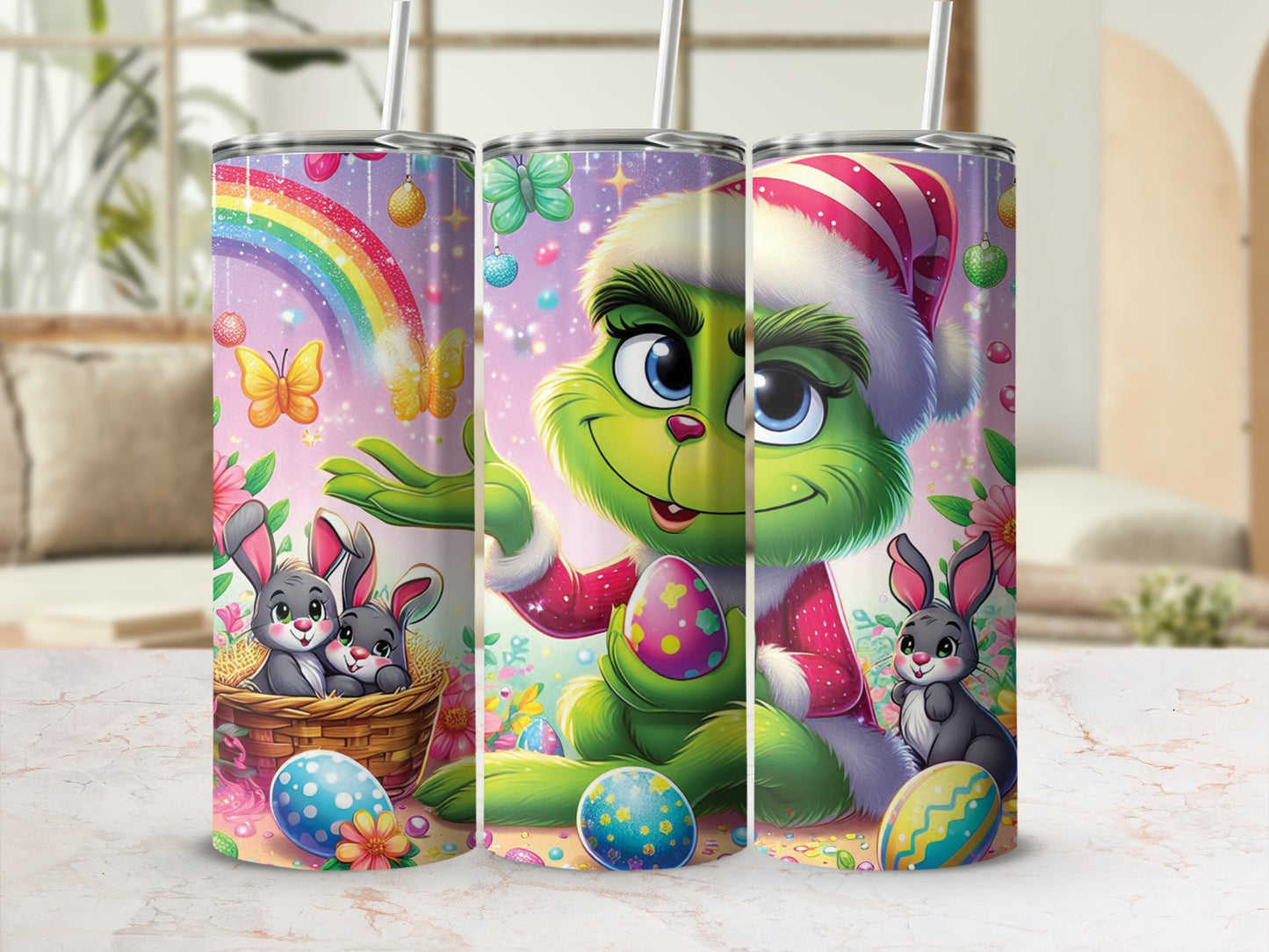 Grinch Easter Bunny Rainbow Eggs Colorful Tumbler product type