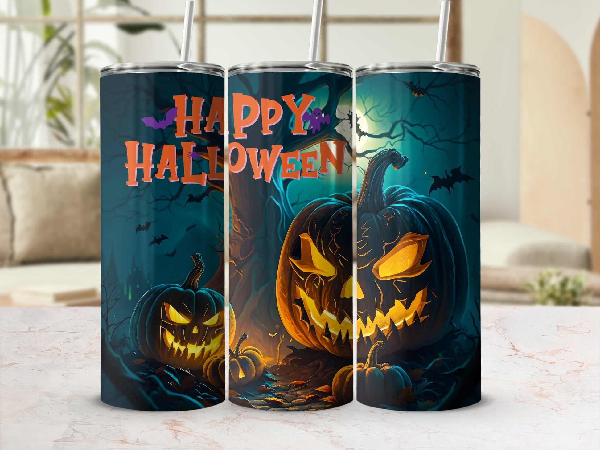 Spooky Halloween Pumpkin Design Insulated Tumbler