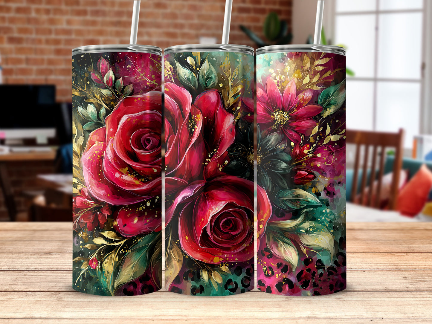 Beautiful Floral Pattern Art on Drinkware Tumbler