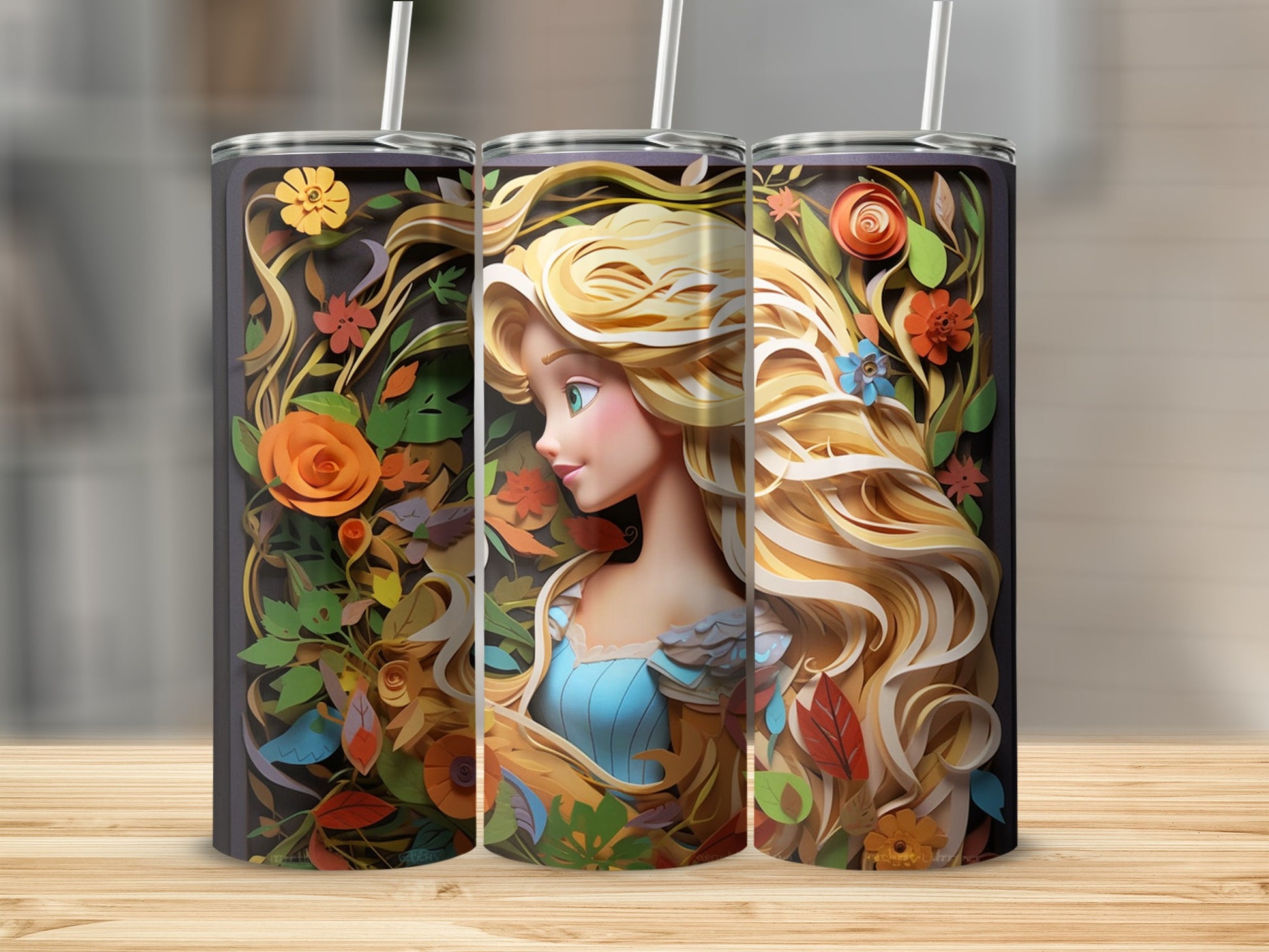 Floral Princess Design Insulated Tumbler with Straw