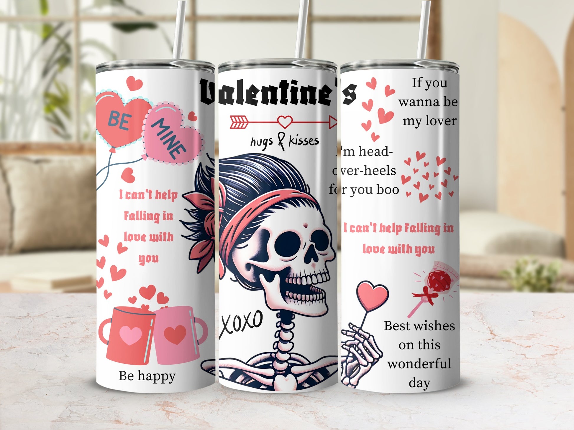 Valentine's Skeleton Design Tumbler Flask