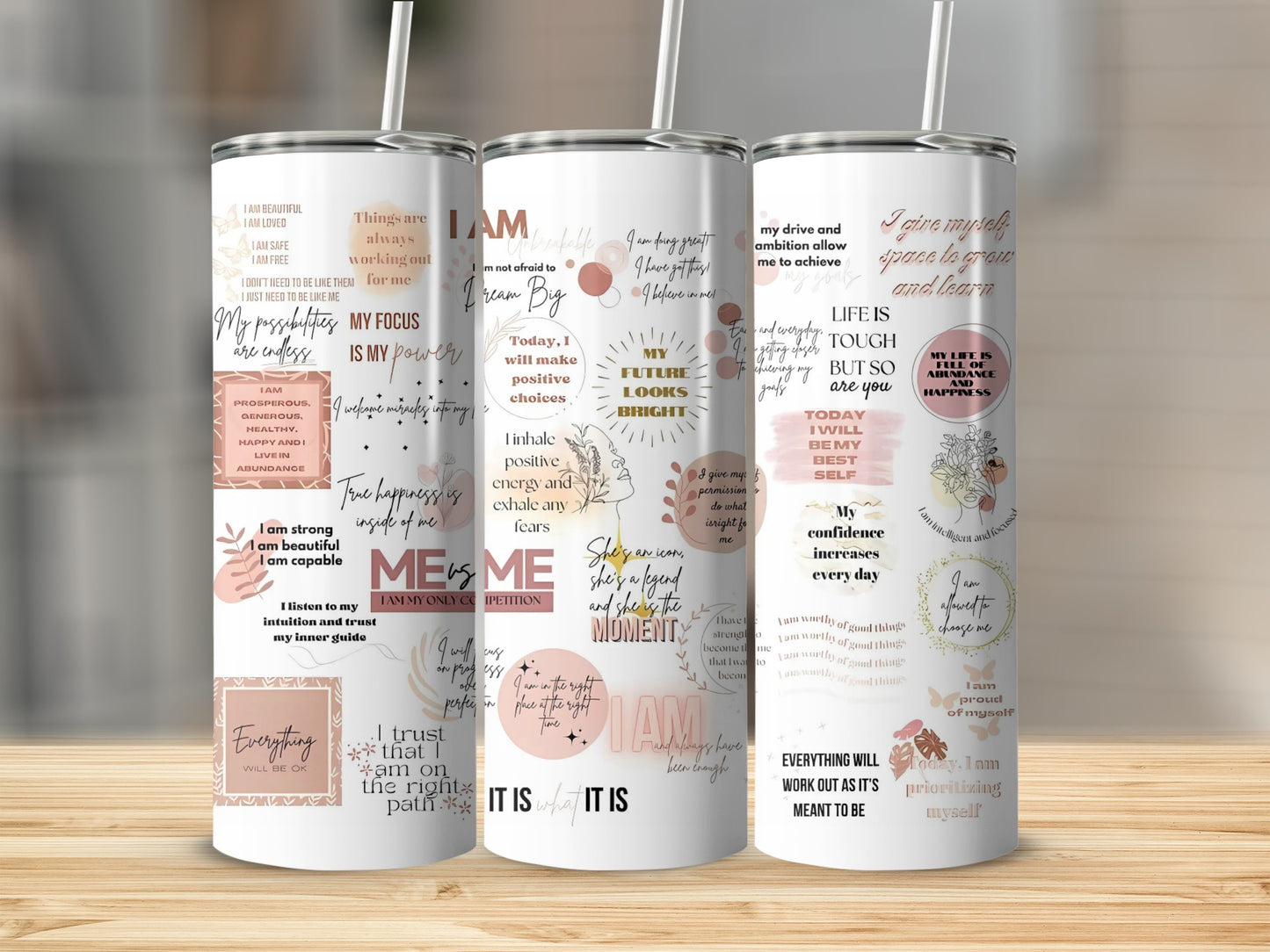 Positive Affirmation Tumbler with Inspirational Quotes