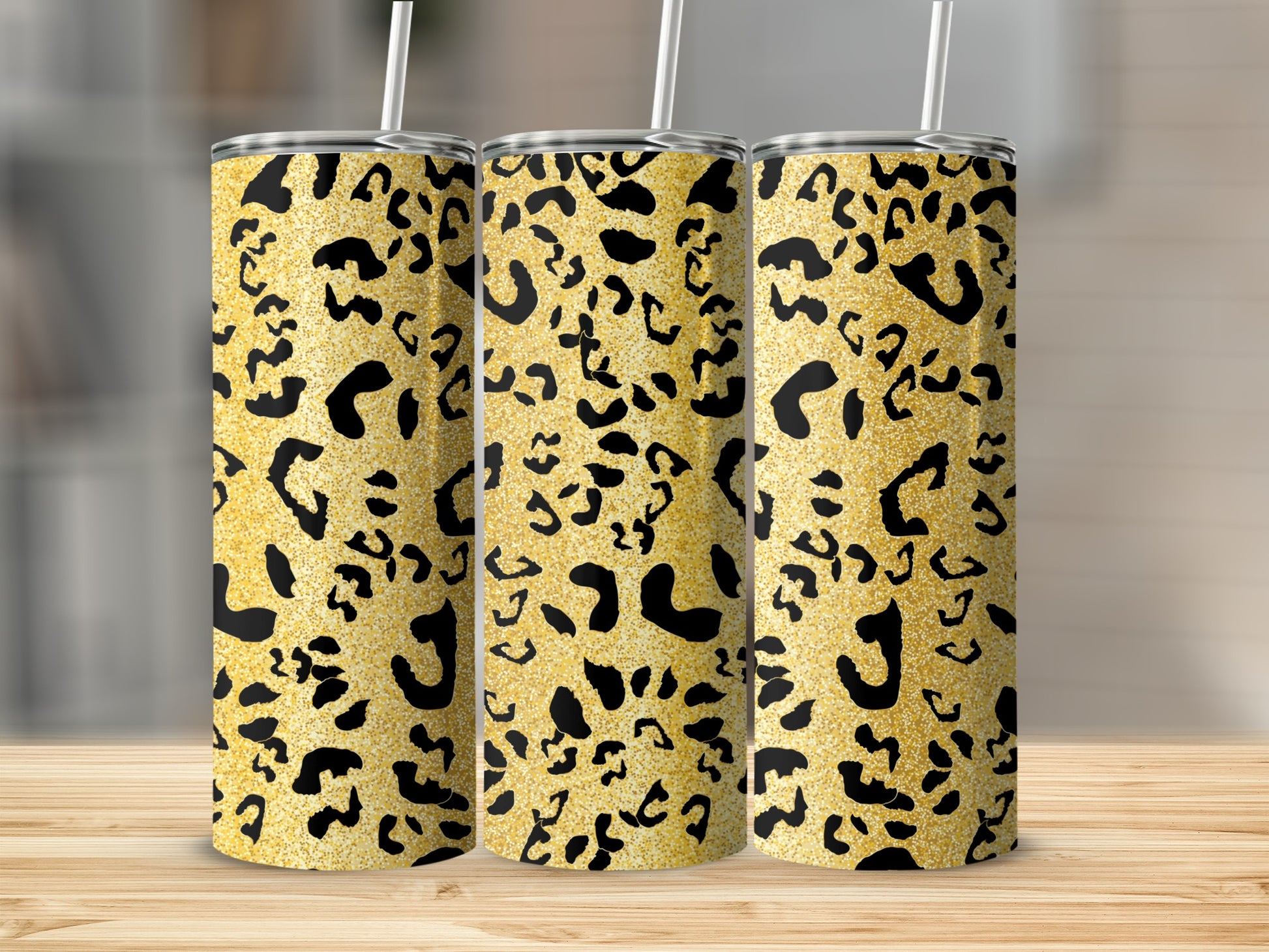 Glitter Leopard Print Skinny Tumbler Full Wrap Design
