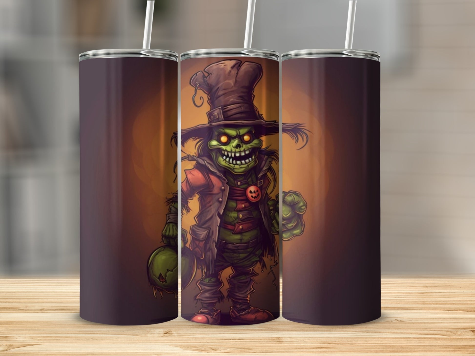 Spooky Zombie Character with Pumpkin Hat tumbler