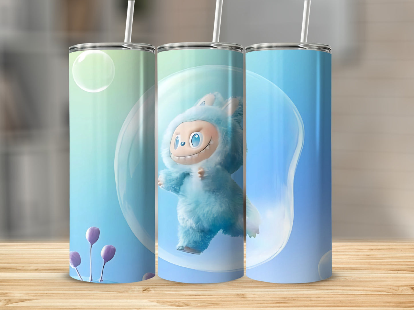 Cute Blue Monster in Bubble Tumbler Cup for Kids
