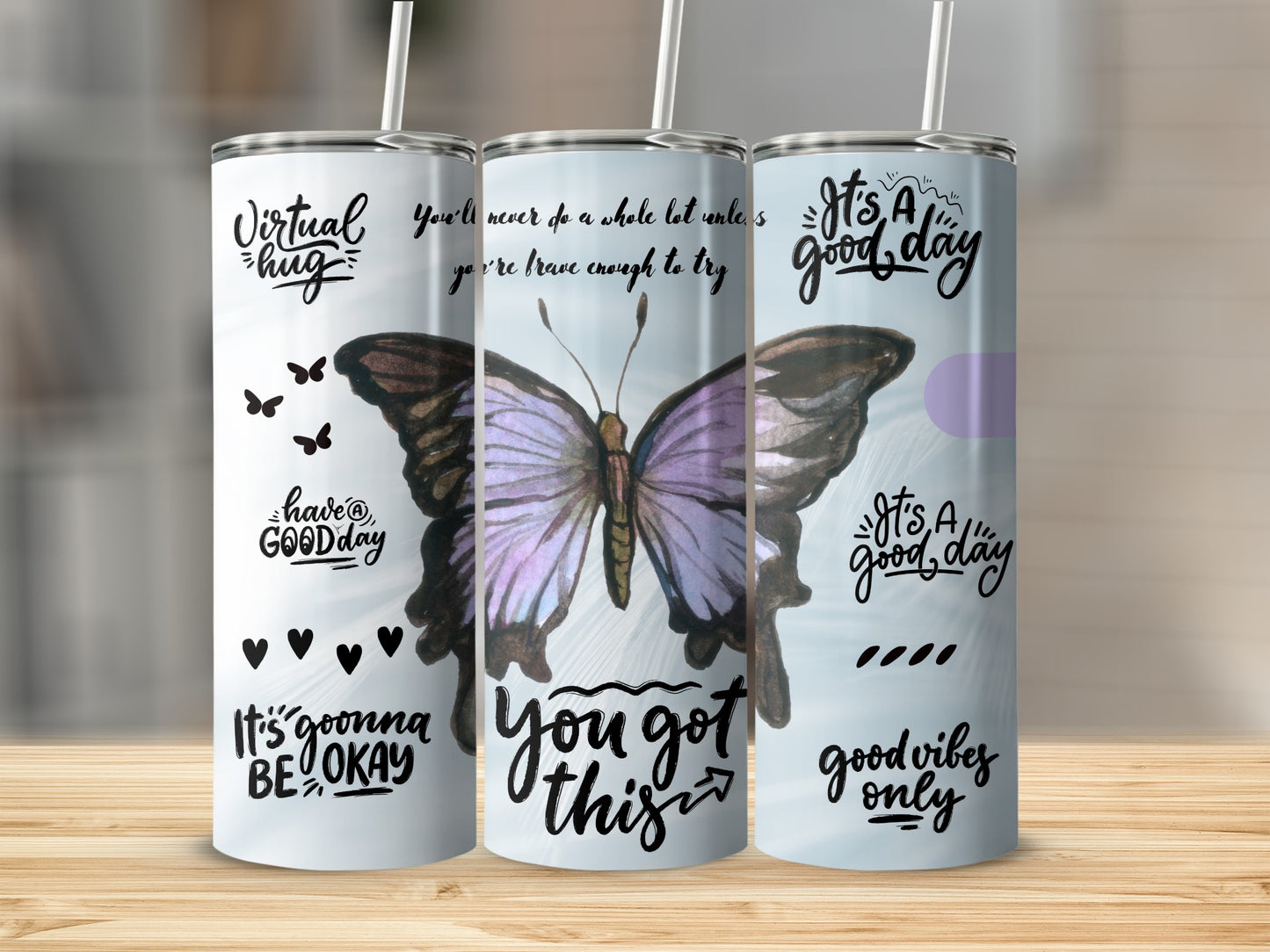 Multicolor Butterfly and Motivational Quote Tumbler