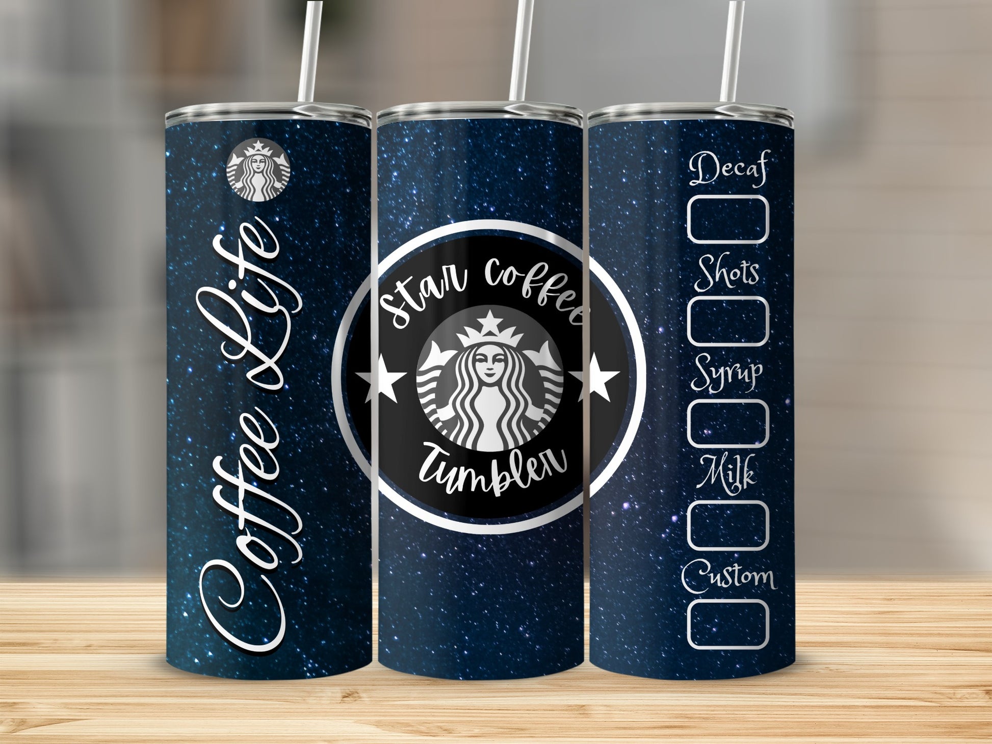 Star Coffee Tumbler with Blue Galaxy Design