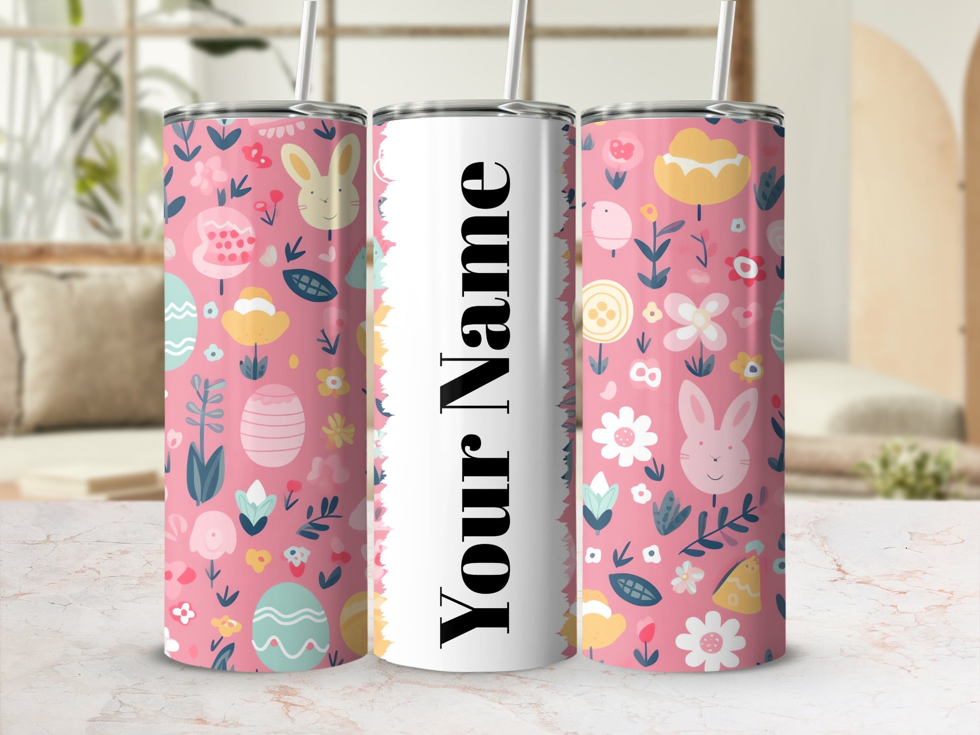 Personalized Easter Theme Bunny Floral Tumbler