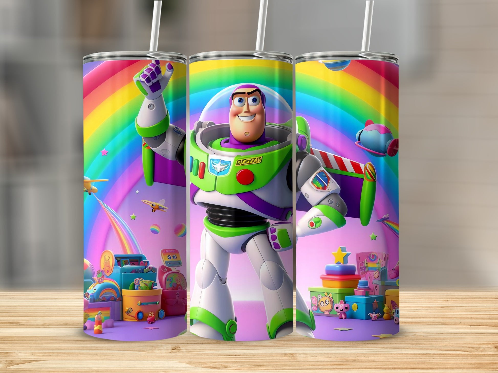 Buzz Lightyear Rainbow Theme Colorful Drink Tumbler