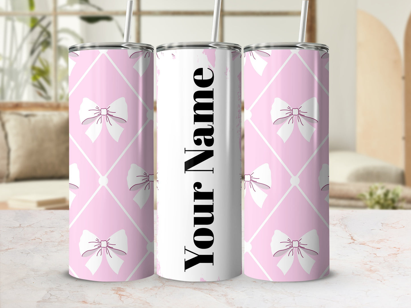 Personalized Pink Bow Design Tumbler 20oz Cup