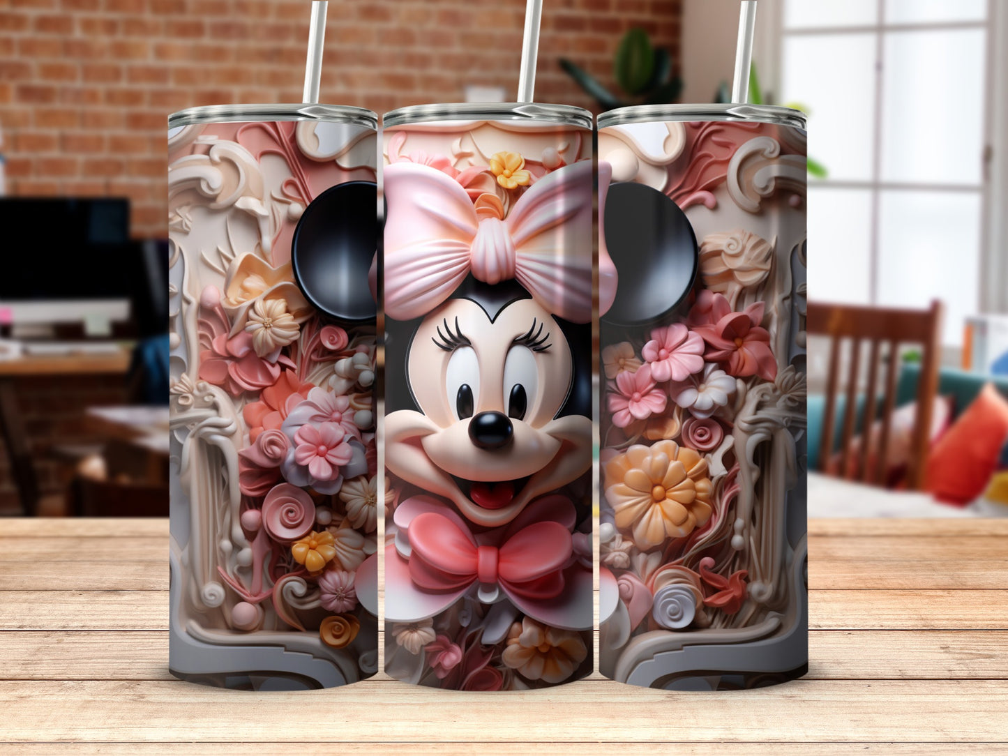 Floral Minnie Mouse Design Travel Tumbler Accessory