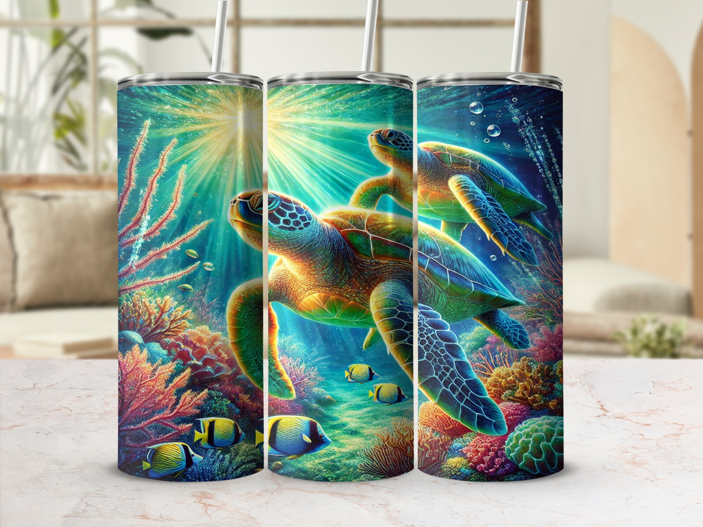 Colorful Sea Turtles Ocean Scene Tumbler Product