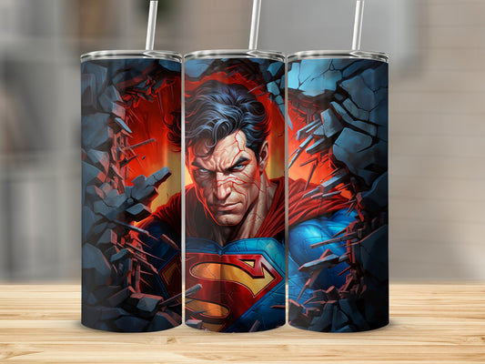 Superman Breaking Brick Wall Art Tumbler Cup